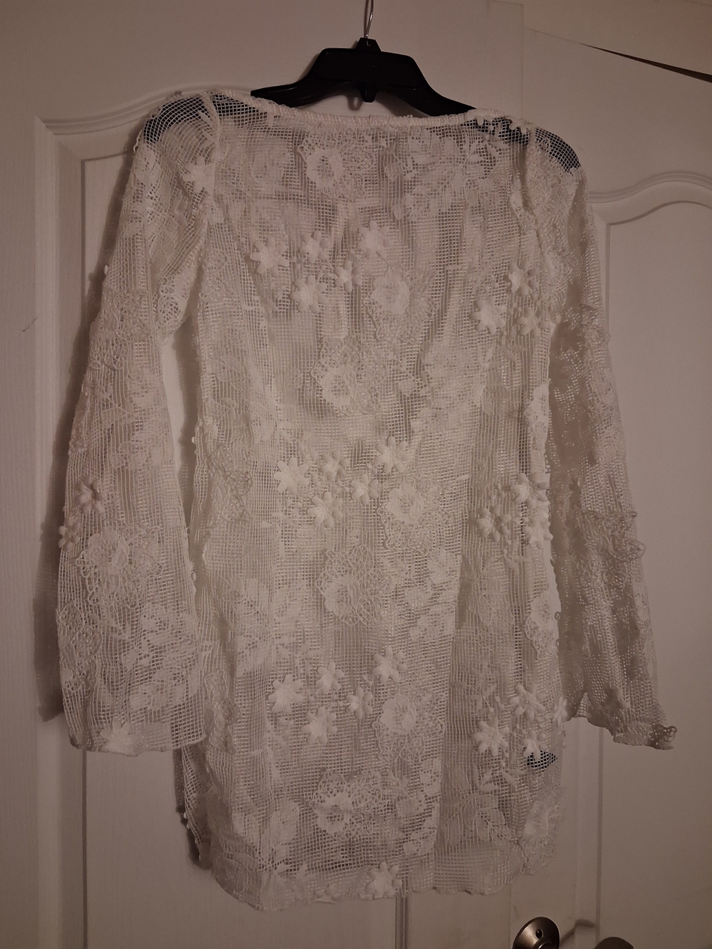 SHEIN White Crochet Lace Long-Sleeve Cover-Up